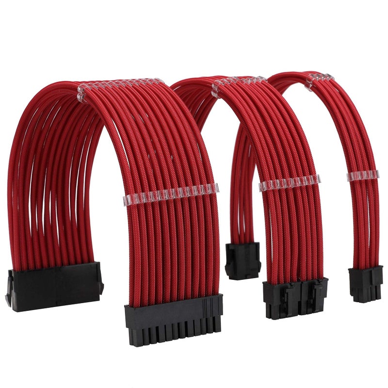 Formulamod Sleeve Extension Power Supply Cable Kit 18AWG ATX 24P+ EPS 8-P+PCI-E8-P with Combs for PSU to Motherboard/GPU (red) - Image 1